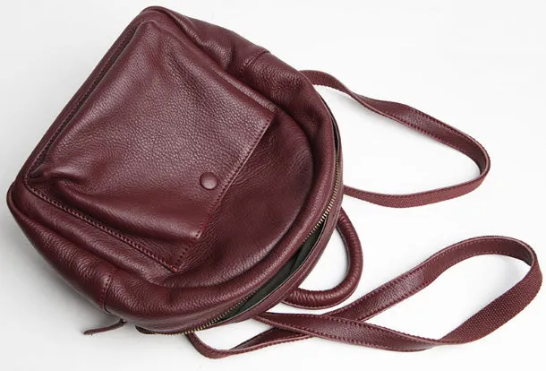 Genuine Leather Cute Backpack Bag Shoulder Bag Red Black Women Leather Purse