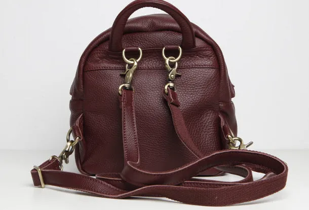 Genuine Leather Cute Backpack Bag Shoulder Bag Red Black Women Leather Purse