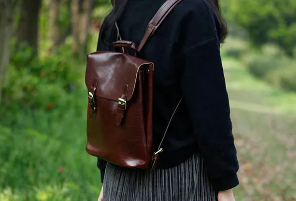 Genuine Leather Cute Backpack Bag Shoulder Bag Red Black Women Leather Purse