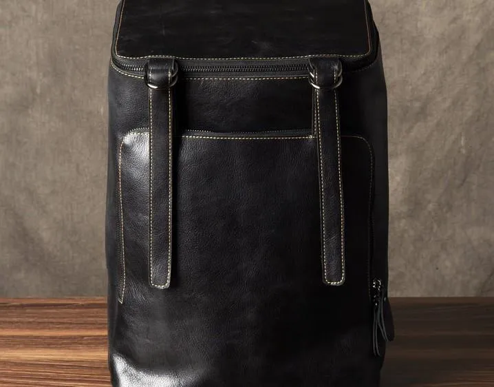 Genuine Leather Mens Cool Backpack Large Black Fashion Travel Backpack for men