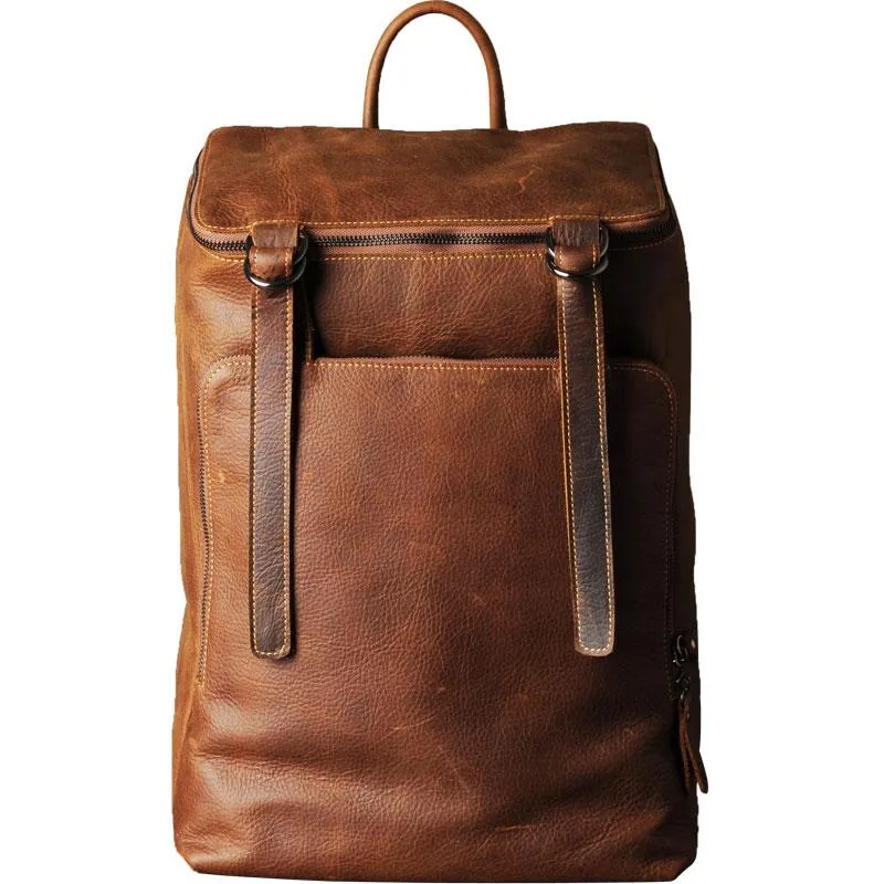 Genuine Leather Mens Cool Backpack Large Black Fashion Travel Backpack for men