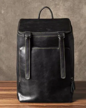 Genuine Leather Mens Cool Backpack Large Black Fashion Travel Backpack for men