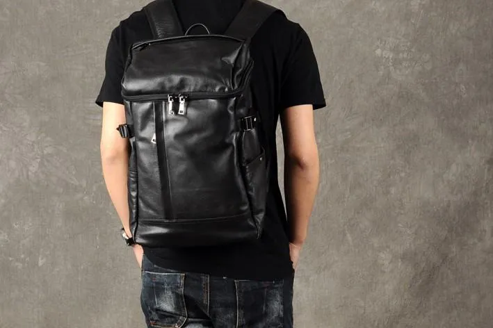 Genuine Leather Mens Cool Backpack Large Black Travel Backpack for men