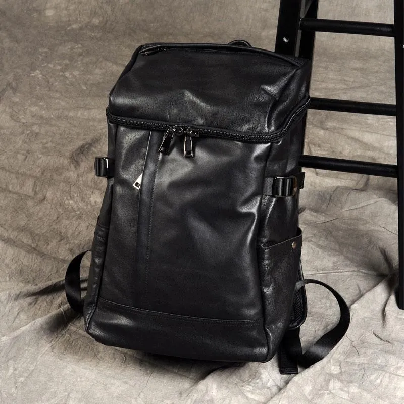 Genuine Leather Mens Cool Backpack Large Black Travel Backpack for men