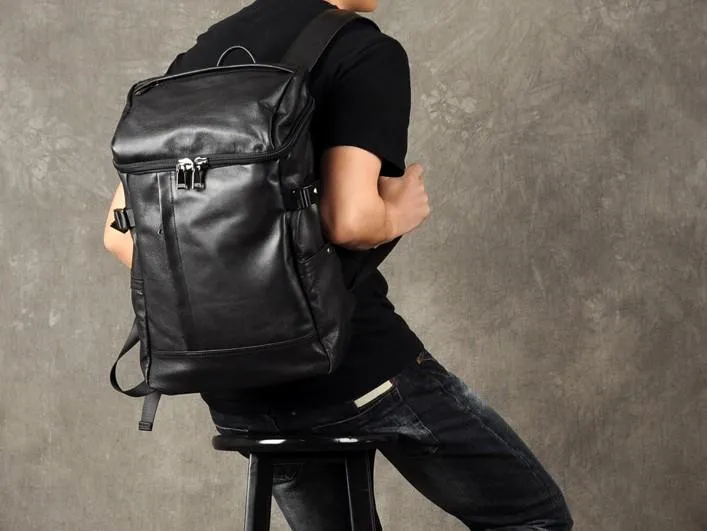 Genuine Leather Mens Cool Backpack Large Black Travel Backpack for men