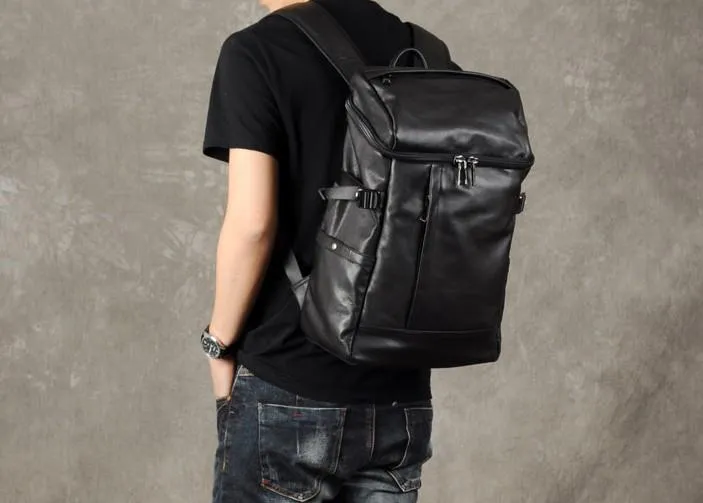 Genuine Leather Mens Cool Backpack Large Black Travel Backpack for men