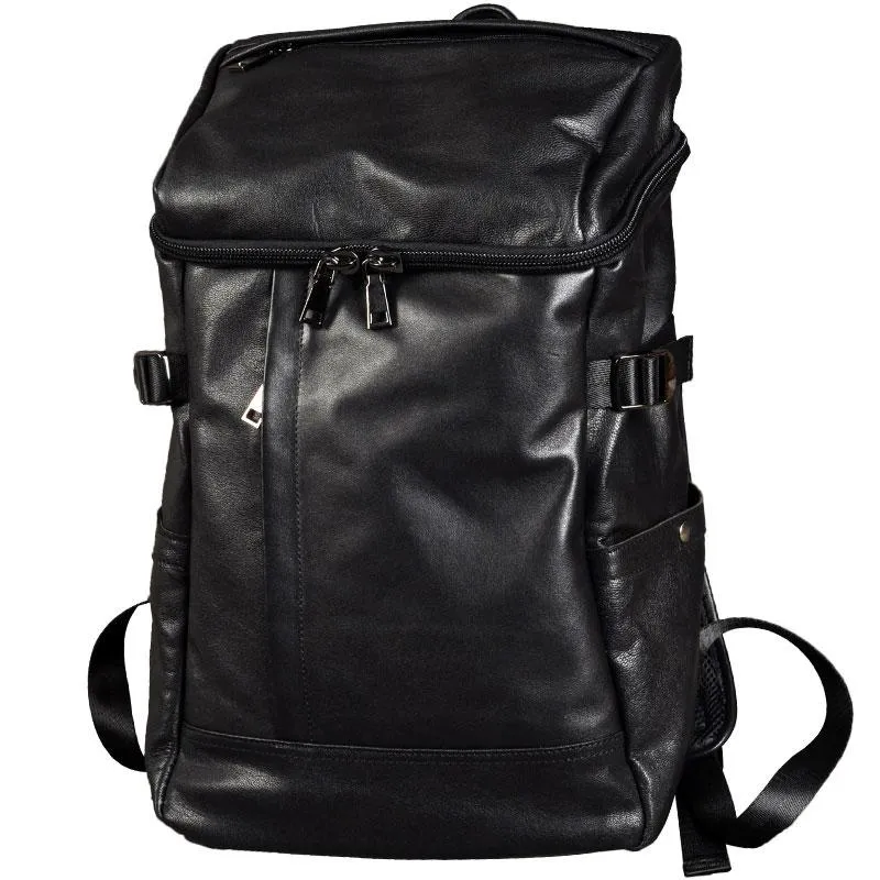 Genuine Leather Mens Cool Backpack Large Black Travel Backpack for men