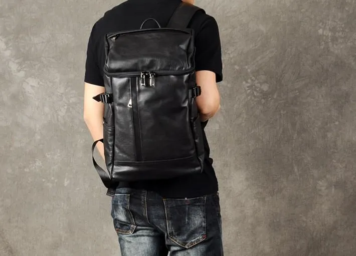 Genuine Leather Mens Cool Backpack Large Black Travel Backpack for men