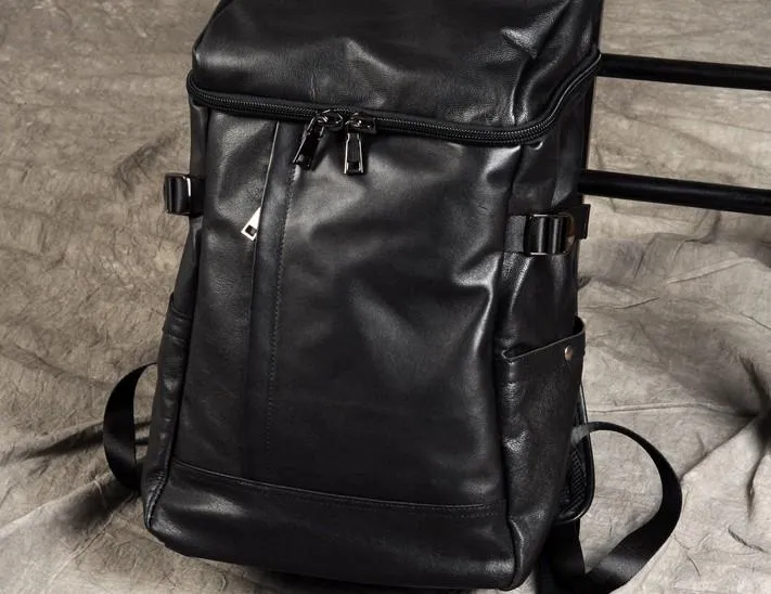 Genuine Leather Mens Cool Backpack Large Black Travel Backpack for men