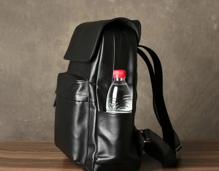 Genuine Leather Mens Cool Backpack Large Black Travel Backpack Hiking Backpack for men
