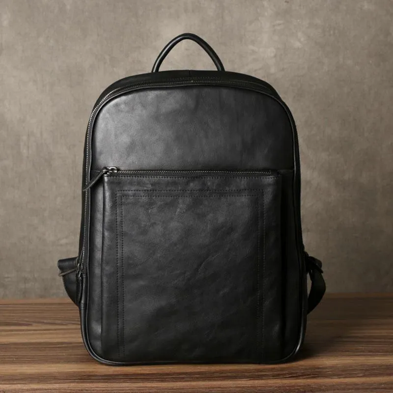Genuine Leather Mens Cool Backpack Large Black Travel Backpack Hiking Backpack for men