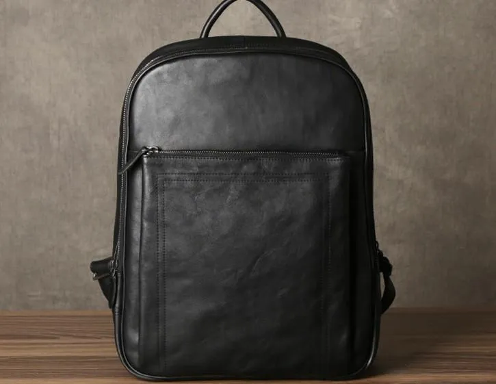 Genuine Leather Mens Cool Backpack Large Black Travel Backpack Hiking Backpack for men