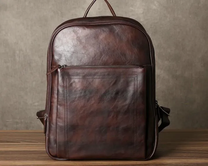 Genuine Leather Mens Cool Backpack Large Black Travel Backpack Hiking Backpack for men