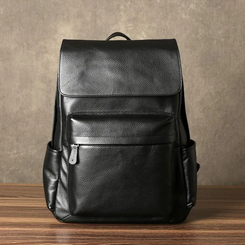 Genuine Leather Mens Cool Backpack Large Black Travel Backpack Hiking Backpack for men