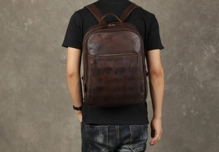 Genuine Leather Mens Cool Backpack Large Black Travel Backpack Hiking Backpack for men