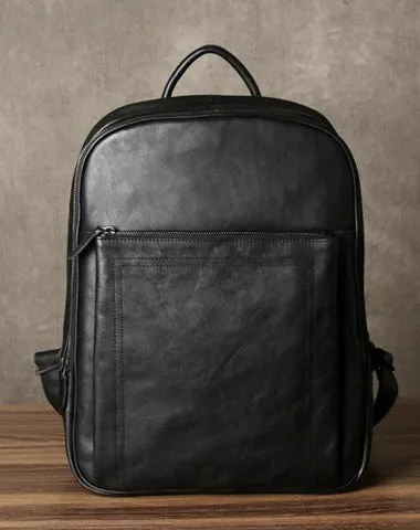 Genuine Leather Mens Cool Backpack Large Black Travel Backpack Hiking Backpack for men