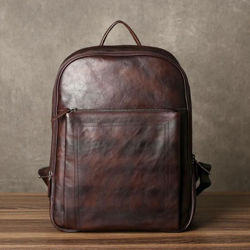 Genuine Leather Mens Cool Backpack Large Black Travel Backpack Hiking Backpack for men