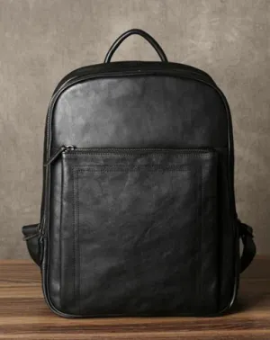 Genuine Leather Mens Cool Backpack Large Black Travel Backpack Hiking Backpack for men