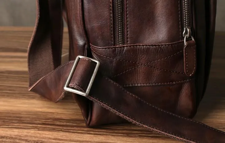 Genuine Leather Mens Cool Backpack Large Black Travel Backpack Hiking Backpack for men