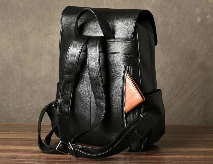 Genuine Leather Mens Cool Backpack Large Black Travel Backpack Hiking Backpack for men