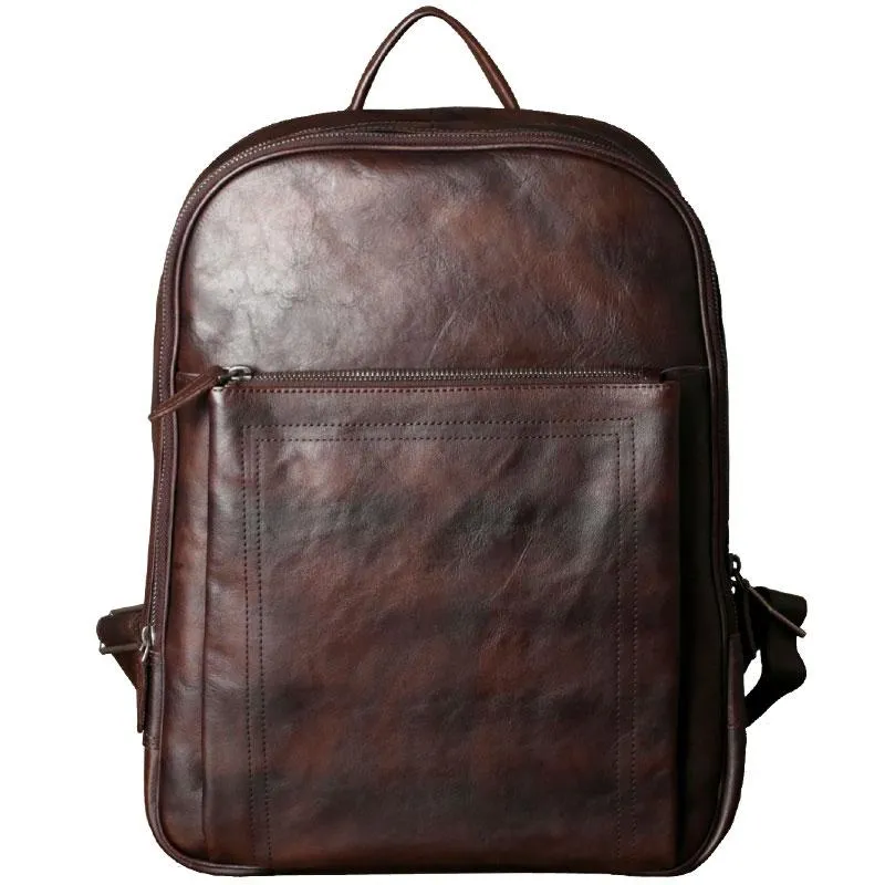 Genuine Leather Mens Cool Backpack Large Black Travel Backpack Hiking Backpack for men