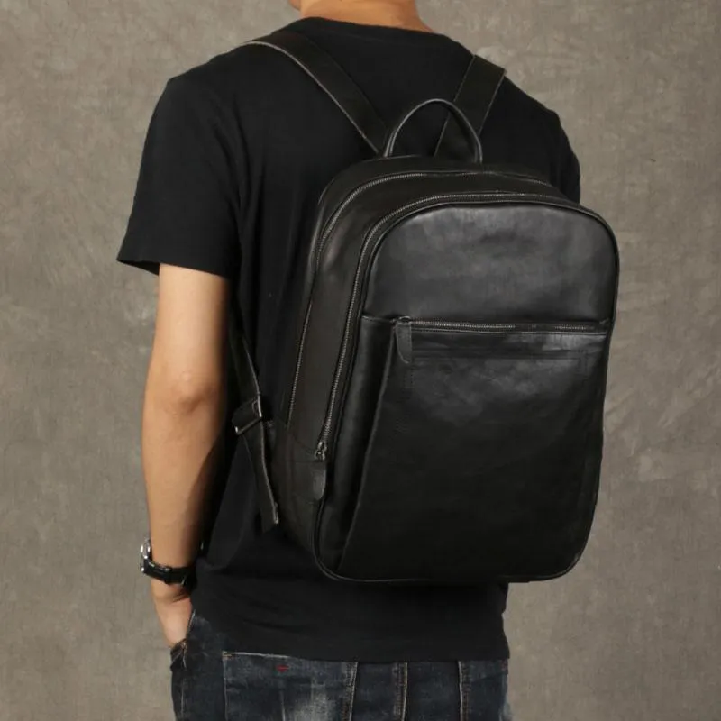 Genuine Leather Mens Cool Backpack Large Black Travel Backpack Hiking Backpack for men