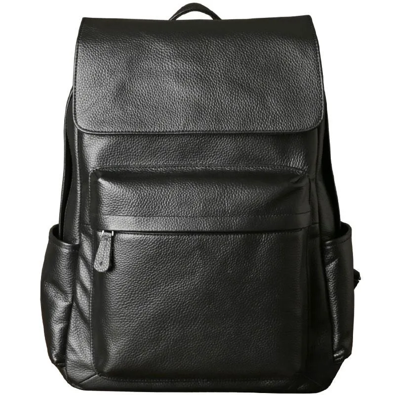 Genuine Leather Mens Cool Backpack Large Black Travel Backpack Hiking Backpack for men