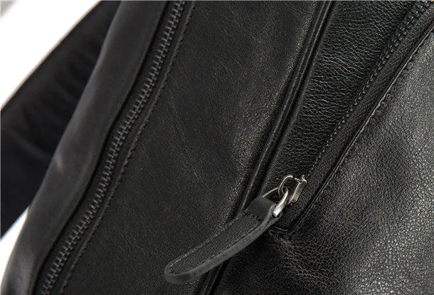 Genuine Leather Mens Cool Backpack Large Black Travel Bag Hiking Bag For Men