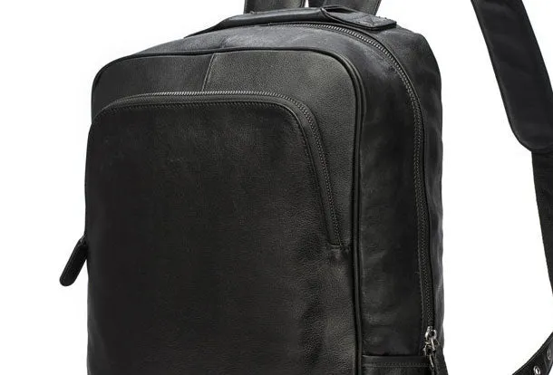 Genuine Leather Mens Cool Backpack Large Black Travel Bag Hiking Bag For Men