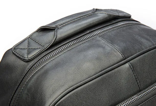 Genuine Leather Mens Cool Backpack Large Black Travel Bag Hiking Bag For Men