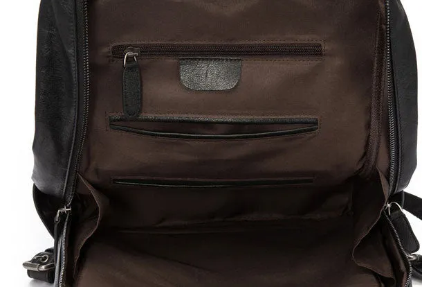 Genuine Leather Mens Cool Backpack Large Black Travel Bag Hiking Bag For Men