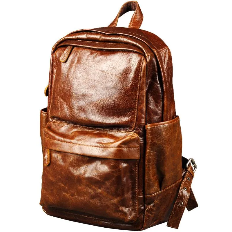 Genuine Leather Mens Cool Backpacks Large Brown Travel Backpack Hiking Backpacks for men
