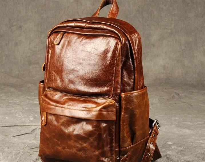 Genuine Leather Mens Cool Backpacks Large Brown Travel Backpack Hiking Backpacks for men