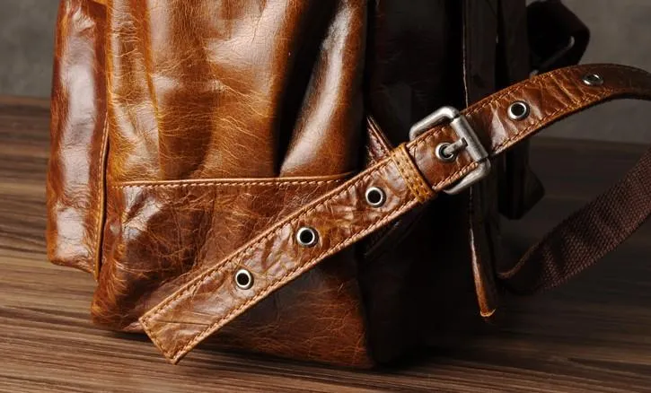 Genuine Leather Mens Cool Backpacks Large Brown Travel Backpack Hiking Backpacks for men