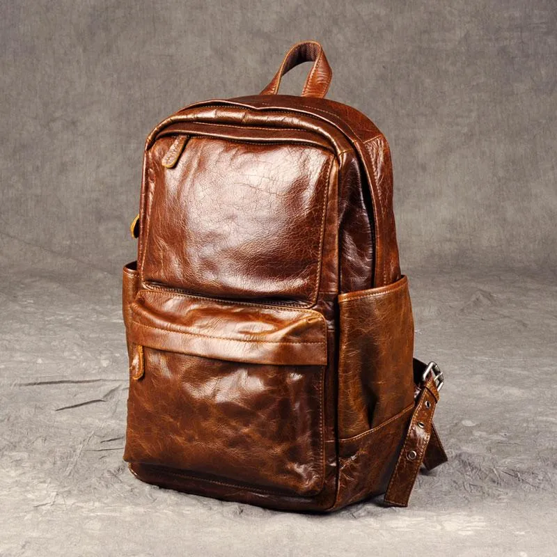 Genuine Leather Mens Cool Backpacks Large Brown Travel Backpack Hiking Backpacks for men