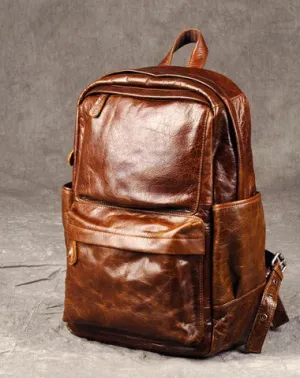 Genuine Leather Mens Cool Backpacks Large Brown Travel Backpack Hiking Backpacks for men