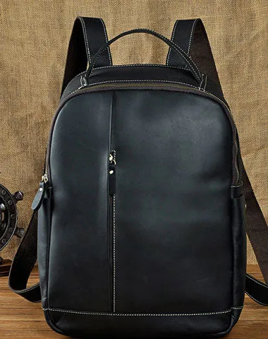 Genuine Leather Mens Cool Black Backpack for School Travel Bag Hiking Bag For Men