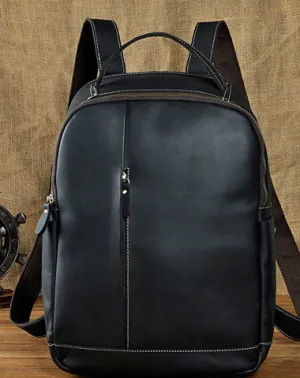 Genuine Leather Mens Cool Black Backpack for School Travel Bag Hiking Bag For Men