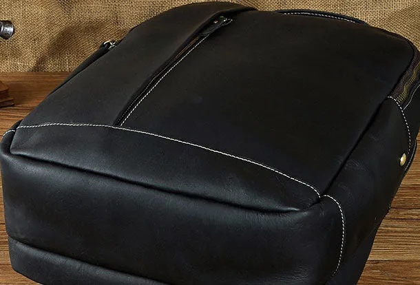 Genuine Leather Mens Cool Black Backpack for School Travel Bag Hiking Bag For Men