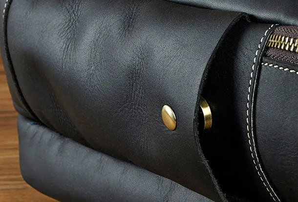 Genuine Leather Mens Cool Black Backpack for School Travel Bag Hiking Bag For Men