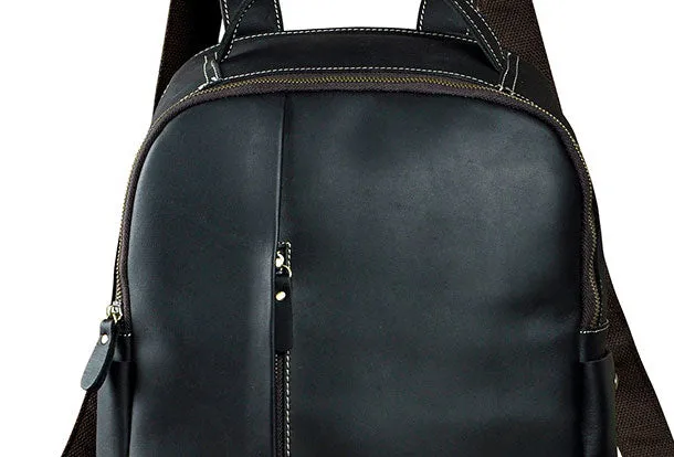 Genuine Leather Mens Cool Black Backpack for School Travel Bag Hiking Bag For Men