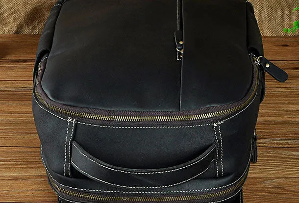 Genuine Leather Mens Cool Black Backpack for School Travel Bag Hiking Bag For Men