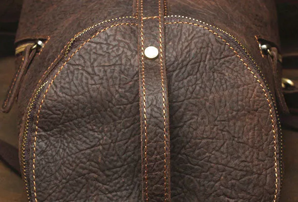 Genuine Leather Mens Cool Bucket Backpack Travel Bag Hiking Bag For Mens