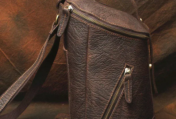 Genuine Leather Mens Cool Bucket Backpack Travel Bag Hiking Bag For Mens