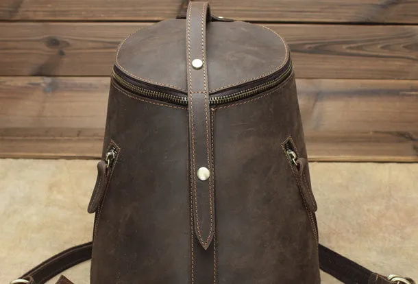 Genuine Leather Mens Cool Bucket Backpack Travel Bag Hiking Bag For Mens