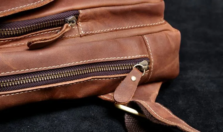 Genuine Leather Mens Cool Chest Bag Brown Sling Bag One Shoulder Backpack for men
