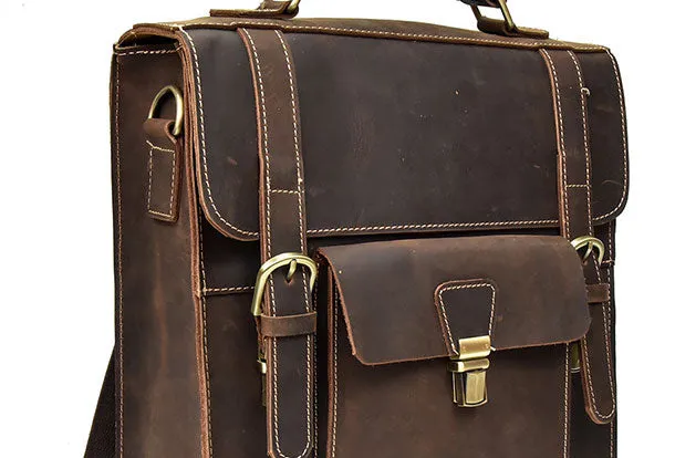 Genuine Leather Mens Cool Messenger Bag Backpack Large Black Travel Bag Hiking Bag For Men