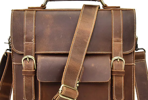 Genuine Leather Mens Cool Messenger Bag Backpack Large Black Travel Bag Hiking Bag For Men