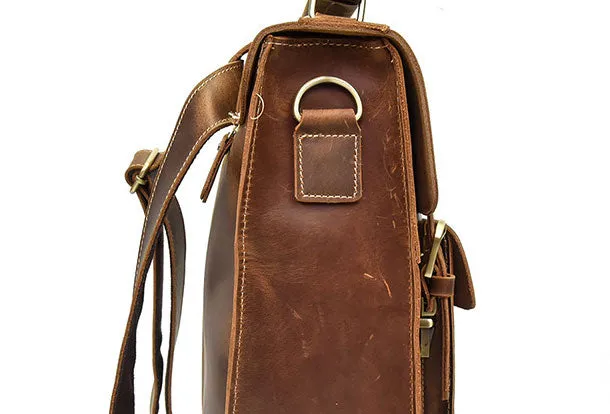 Genuine Leather Mens Cool Messenger Bag Backpack Large Black Travel Bag Hiking Bag For Men
