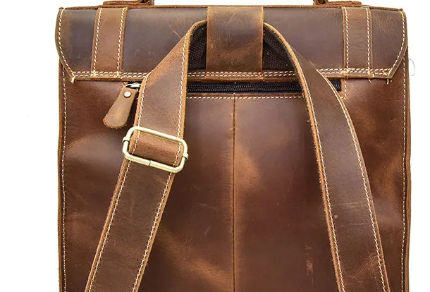 Genuine Leather Mens Cool Messenger Bag Backpack Large Black Travel Bag Hiking Bag For Men
